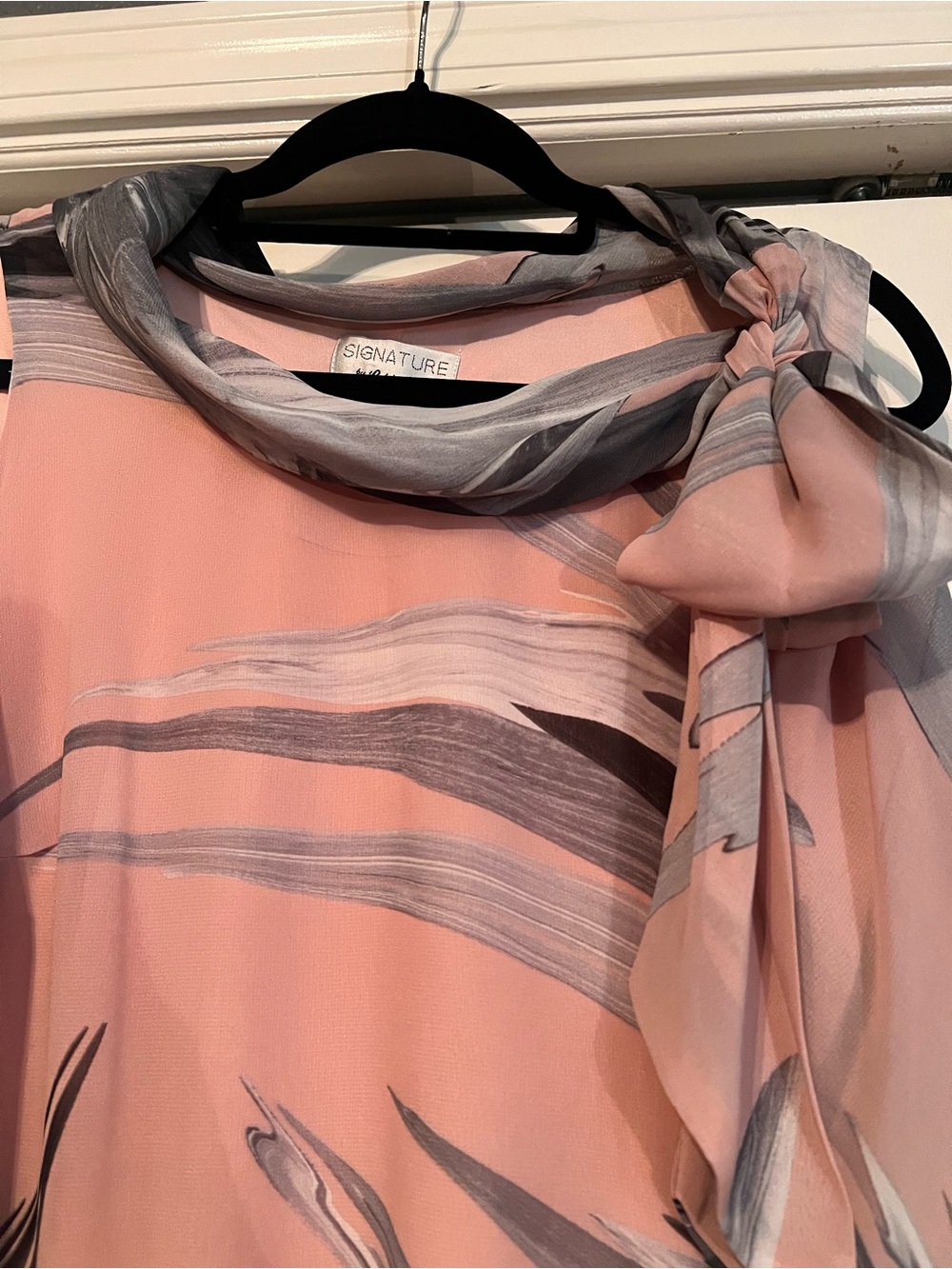 Signature by Robbie Bee Blush Pink Abstract Print Tie Shoulder Shift Dress - Picture 10 of 14